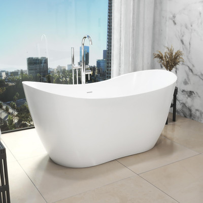 DreamLine Nile 67" Freestanding Acrylic Bathtub, Oval White, Matte Black Drain