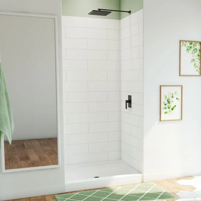 DreamLine DreamStone 34 x 42 in. White Modern Subway Base and Wall Kit