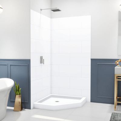 DreamLine DreamStone 38" x 38" White Subway Shower Base and Wall Kit