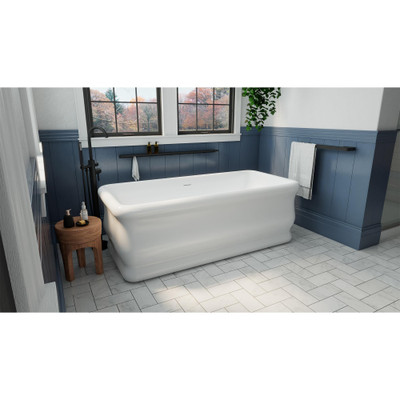 DreamLine Crest BT17X3371C31 70-7/8 in. Freestanding White Acrylic Soaking Bathtub with Polished Brass Drain