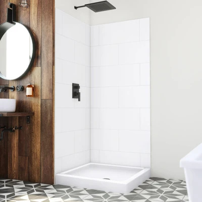 DreamLine DreamStone 36x36 White Subway Shower Base and Wall Kit
