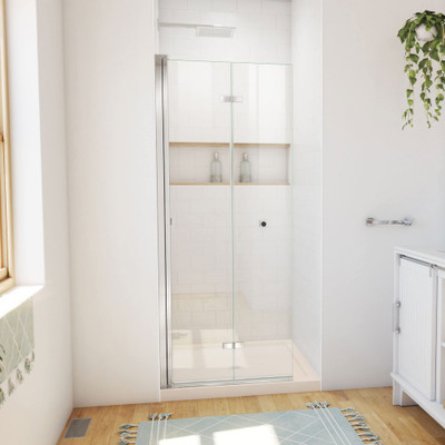 DreamLine Aqua-Q Fold 36x36x74.75 in. Frameless Bi-Fold Shower Door Chrome Biscuit Base Kit