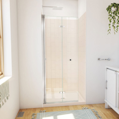 DreamLine Aqua-Q Fold 32x32x76.75 in. Frameless Bi-Fold Shower Door Chrome with Biscuit Acrylic Kit