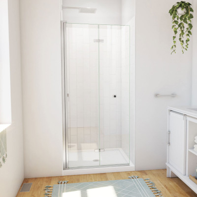 DreamLine Aqua-Q Fold 36x36x76.75 in. Frameless Bi-Fold Shower Door Brushed Nickel
