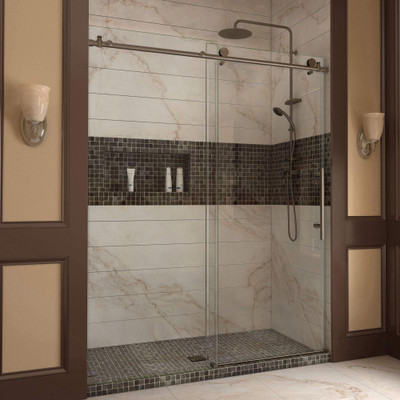 DreamLine Enigma-X 56-60in Frameless Sliding Shower Door, Brushed Stainless Steel, 76in H