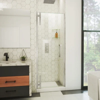 DreamLine Ascend 35 1/4-36 in. W x 72 in. H Frameless Pivot Shower Door Brushed Nickel