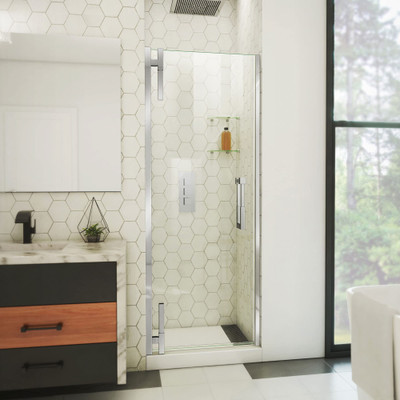 DreamLine Ascend 27 1/4-28 in. W x 72 in. H Frameless Pivot Shower Door Chrome