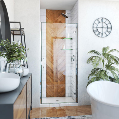 DreamLine Alliance 33W x 72.625H Semi-Frameless Swing Shower Door Chrome Clear Glass