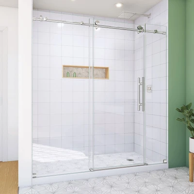 DreamLine Enigma-X 68-72" W x 76" H Clear Sliding Shower Door, Polished Stainless Steel