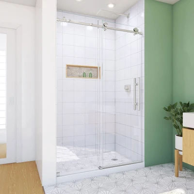 DreamLine Enigma-X 44-48 in. W x 76 in. H Clear Sliding Shower Door Brushed Stainless Steel