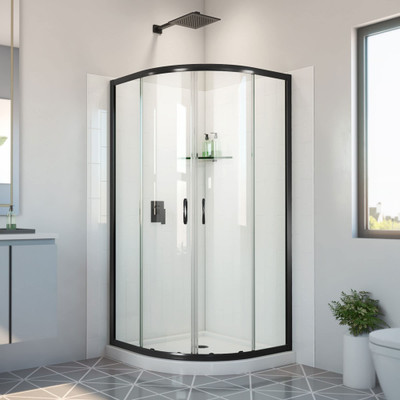 DreamLine Prime 36x36x78.75 Shower Enclosure Kit with Base, Clear Glass & Satin Black