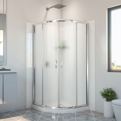 DreamLine Prime 36x36x78.75 Chrome Frosted Glass Shower Enclosure Kit with Base