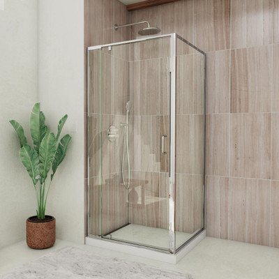 DreamLine Flex 36 in. Pivot Shower Enclosure with Base and White Wall Kit, Chrome