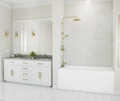Swanstone Traditional Subway Tile Glue-Up Bathtub Shower Wall Kit 34x50x72 Carrara
