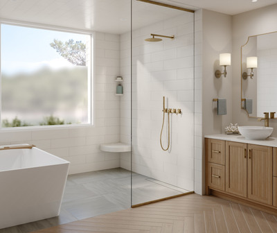 Swanstone Modern Subway Tile Glue-Up Bathtub and Shower Single Wall Panel, 50 x 72, Coastal Sands