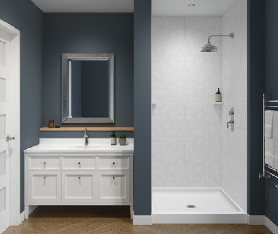 Swanstone Traditional Subway Tile Glue-Up Shower Wall Kit, 34 x 62 x 84, Ice
