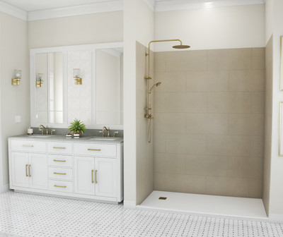 Swanstone Traditional Subway Tile Glue-Up Shower Wall Kit, 34x62x84, Limestone