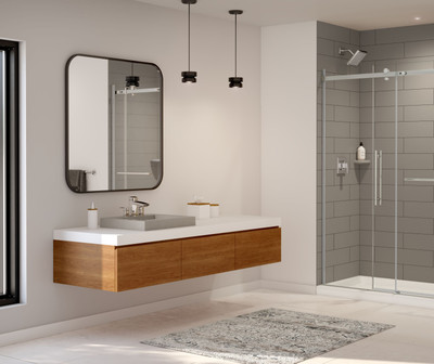 Swanstone Modern Subway Tile Glue Up Shower Wall Kit 34x50x84 Limestone MSMK84-3450