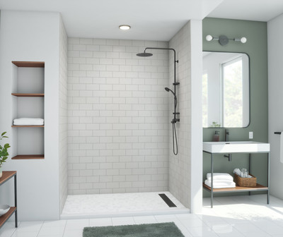 Swanstone Traditional Subway Tile Glue-Up Shower Wall Kit, 32 x 50 x 96 in., Birch