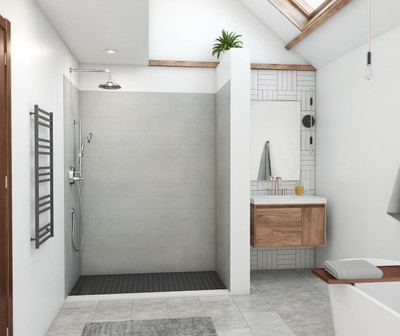 Swanstone Modern Subway Tile Glue-Up Shower Wall Kit 42x62x84 Ash Gray