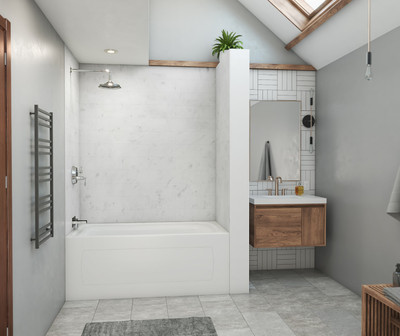 Swanstone Modern Subway Tile Glue-Up Tub Wall Kit, 32 x 62 x 72, Carrara