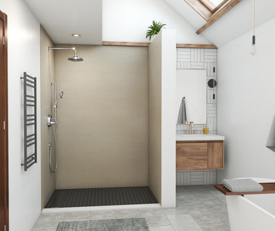 Swanstone Modern Subway Tile Glue-Up Shower Wall Kit 36 x 62 x 96 Limestone