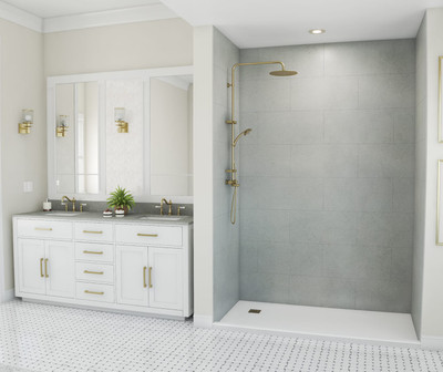 Swanstone Traditional Subway Tile Glue-Up Shower Wall Kit 32 x 62 x 96 Ash Gray