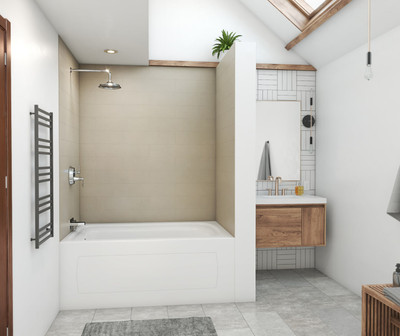 Swanstone Modern Subway Tile Glue-Up Tub Wall Kit 36 x 62 x 72 Limestone
