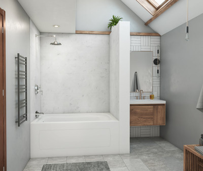 Swanstone Modern Subway Tile Glue Up Tub Wall Kit 36x62x72 Carrara MSMK72-3662