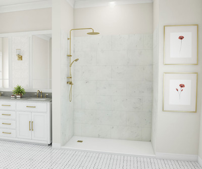 Swanstone Traditional Subway Tile Glue Up Shower Wall Kit 32 x 50 x 84 Carrara
