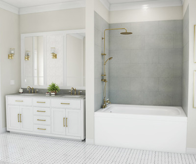 Swanstone TSMK72-4262 42x62x72 Traditional Subway Tile Glue-Up Bathtub & Shower Wall Kit, Ash Gray