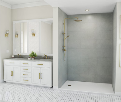 Swanstone Traditional Subway Tile Glue-Up Shower Wall Kit 34x42x96 Ash Gray