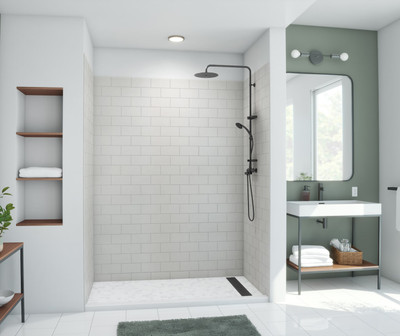 Swanstone Metro Subway Tile Glue-Up Shower Wall Kit 34 x 50 x 84 Birch