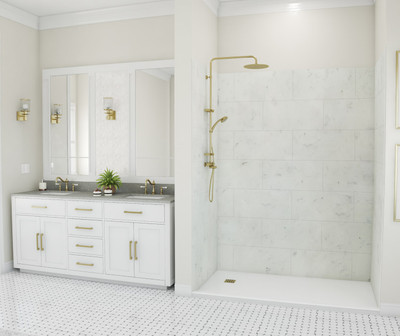 Swanstone Traditional Subway Tile Glue-Up Shower Wall Kit 32 x 62 x 84 Carrara