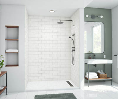 Swanstone Traditional Subway Tile Glue-Up Shower Wall Kit 32x50x96 White