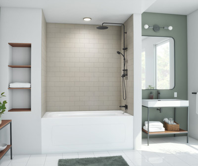 Swanstone Metro Subway Tile Glue-Up Bathtub & Shower Wall Kit 36x50x72 Limestone