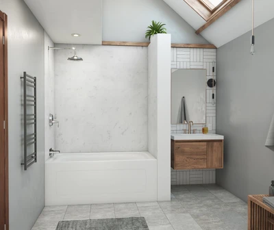 Swanstone MSMK72-3636 36x36x72 Modern Subway Tile Glue-Up Bathtub Shower Wall Kit, Carrara