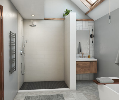 Swanstone Modern Subway Tile Glue-Up Shower Wall Kit 36x62x96 Birch MSMK96-3662