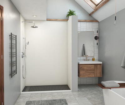 Swanstone Modern Subway Tile Glue-Up Shower Wall Kit 30x62x96 White