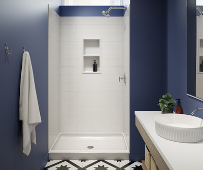 Swanstone Modern Subway Tile Glue-Up Shower Wall Kit 30 x 62 x 84 Mountain Mist
