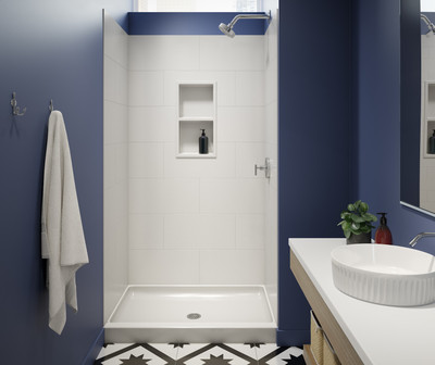 Swanstone Traditional Subway Tile Glue-Up Bathtub & Shower Wall Kit 36x50x72 Mountain Mist