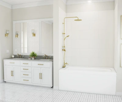 Swanstone Traditional Subway Tile Glue-Up Bathtub and Shower Wall Kit, 34 x 42 x 72, White