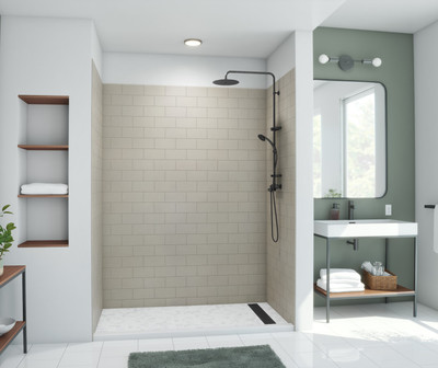 Swanstone Metro Subway Tile Glue-Up Bathtub and Shower Wall Kit, 30 x 62 x 84, Limestone
