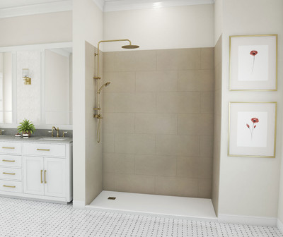 Swanstone Traditional Subway Tile Glue-Up Shower Wall Kit 34x50x84 Limestone