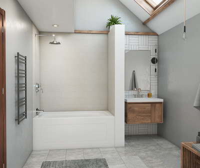 Swanstone Modern Subway Tile Glue-Up Bathtub & Shower Wall Kit 36x36x72 Birch