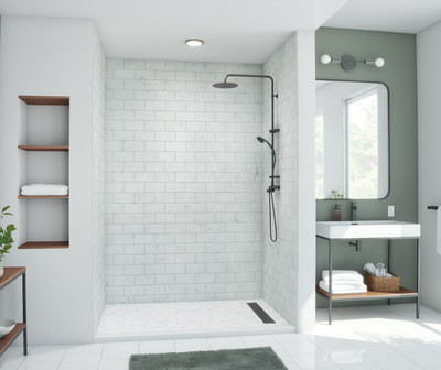 Swanstone Metro Subway Tile Glue-Up Shower Wall Kit, Carrara, 36"W x 50"H x 96"D