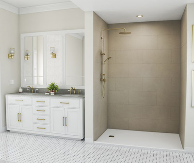 Swanstone Traditional Subway Tile Glue-Up Shower Wall Kit, 36×36×96, Limestone