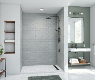 Swanstone Metro Subway Tile Glue-Up Bathtub & Shower Wall Kit 36x62x96 Ash Gray