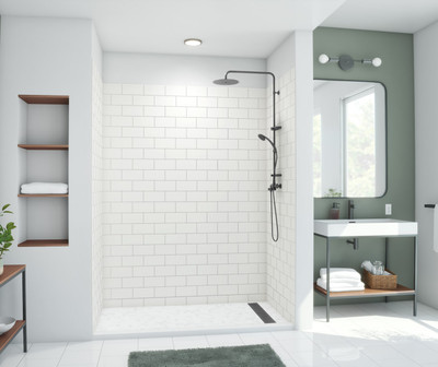 Swanstone Metro Subway Tile Glue-Up Shower Wall Kit, 34 x 50 x 84 in White