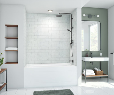 Swanstone Metro Subway Tile Glue-Up Bathtub and Shower Wall Kit, 36 x 50 x 72, Carrara